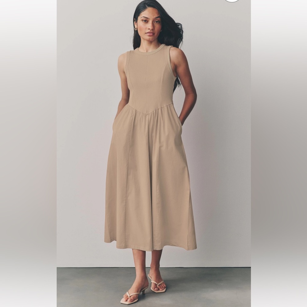 NWOT Next UK Elegant Stone colour Sleeveless Dress Size 12 Tall